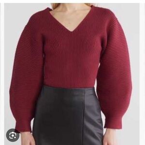 Vigoss Women's V-Neck Ribbed Sweater - Burgundy